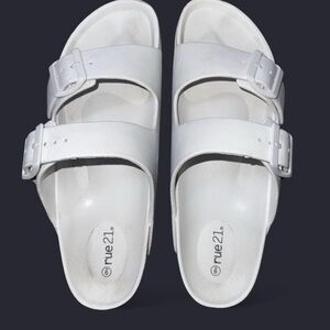 Rue21 White Double Buckle Slide Sandals Size 9 Minimalist Summer Casual